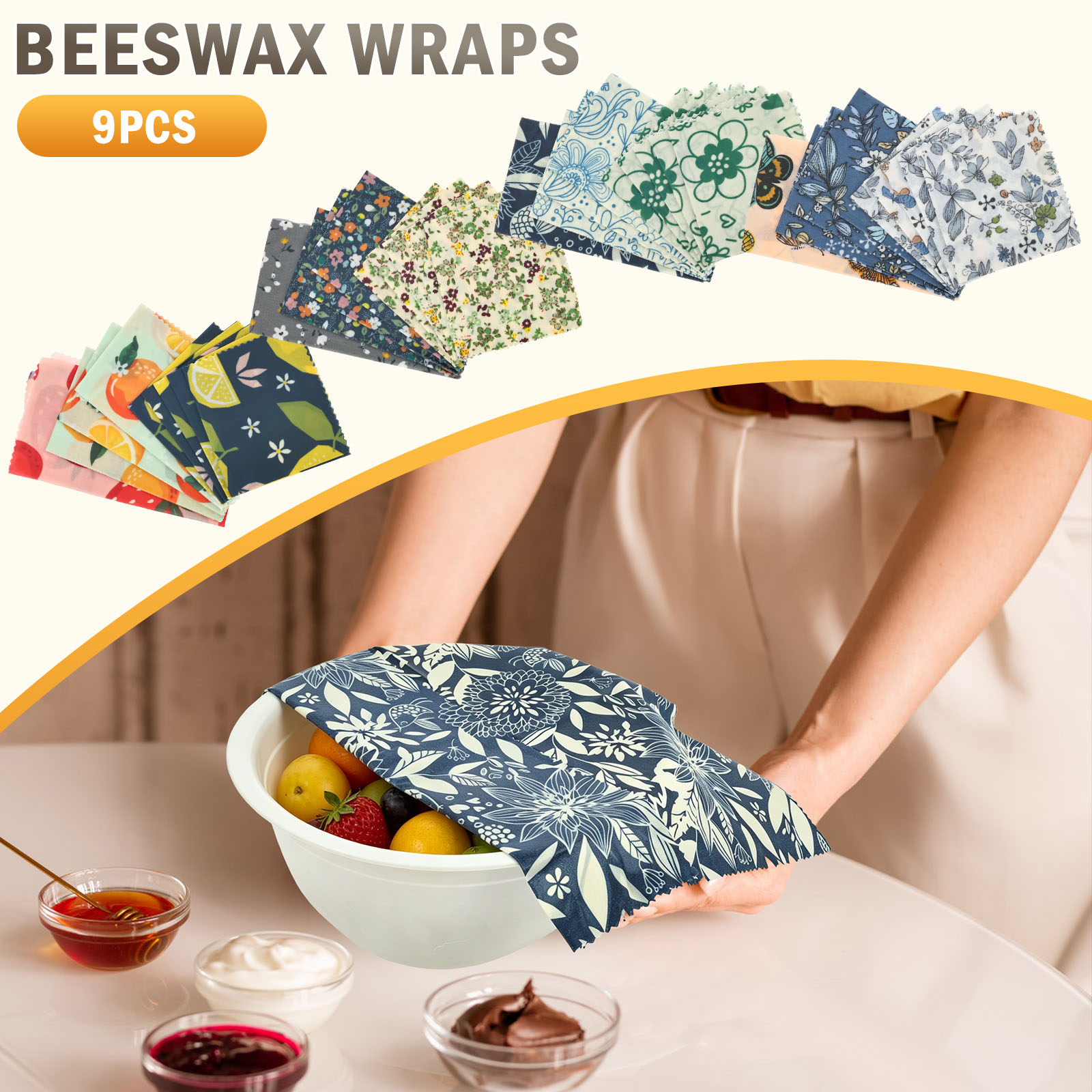Beeswax Food Wrap - 9 قطع من أغطية الشمع العضوي