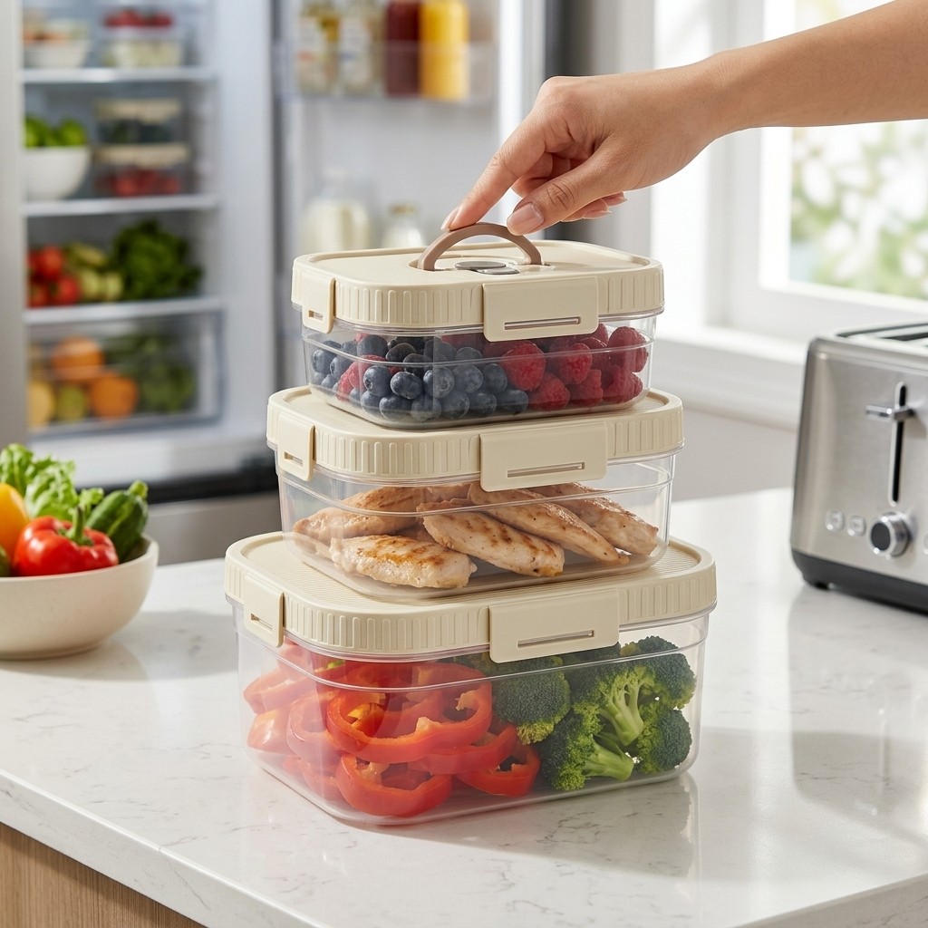 Food Storage Stackable Containers - حاوية تخزين طعام قابلة للتكديس مع