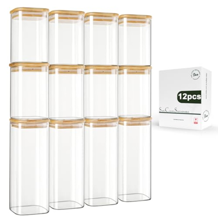 مجموعة من 12 وعاء تخزين زجاجي  - مراجعة Food Storage Stackable Containers وسعره