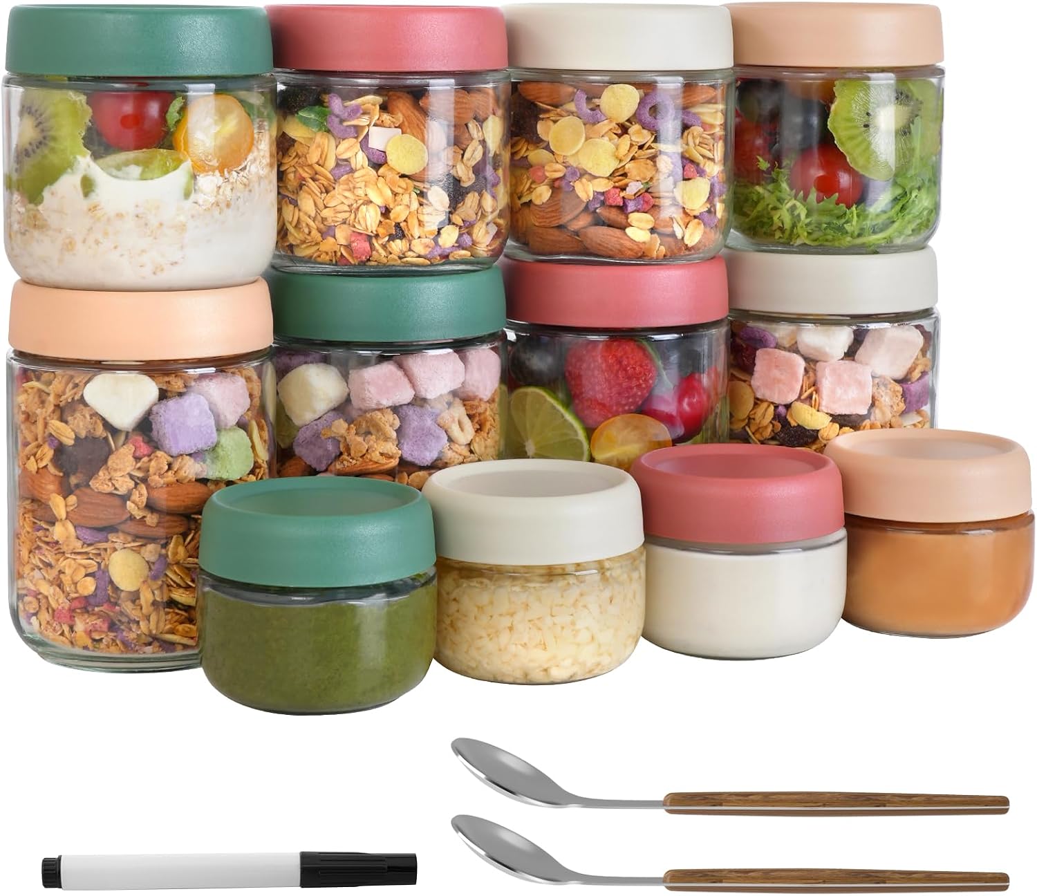 12 عبوة من أوعية الشوفان الليل - مراجعة Food Storage Jars Airtight وسعره